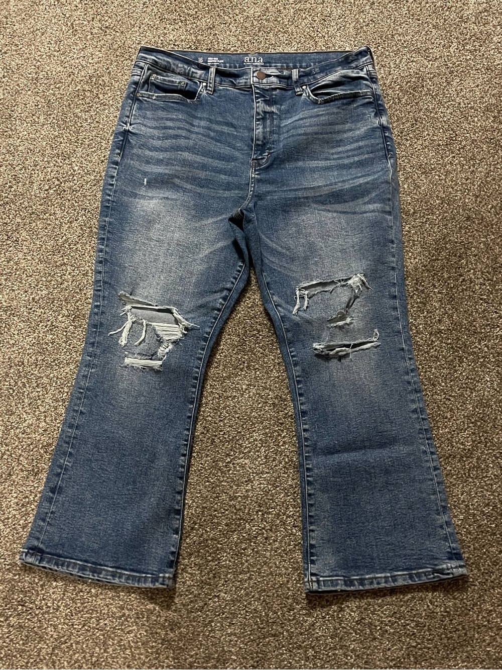 a.n.a Distressed Wide Leg Jeans - Medium Blue